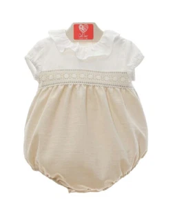 💗 BABY GIRLS SPANISH SUMMER ROMPER BEIGE / WHITE 6 or 12 MONTHS BNWT - Picture 1 of 1