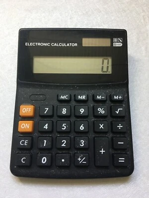 Vintage Black Electronic Calculator Dual Power Solar 8 Digital Desktop 5.75"L - Image 1 of 3