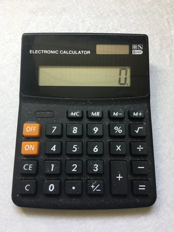 Vintage Black Electronic Calculator Dual Power Solar 8 Digital Desktop 5.75"L - Image 1 of 3