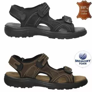 Mens Leather Sandals Walking Memory Foam Comfort Trekking Summer Sandals Shoes - Picture 1 of 14