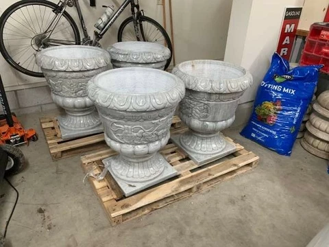 Two Matching Carved Marble Planters / Urns Cover