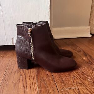 ann taylor maroon faux leather snake embossed zipper detail boots size 7