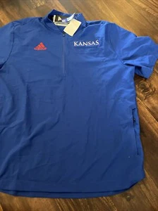 New Adidas Mens KU Kansas Jayhawks Short sleeve Half Jacket Size Medium Blue Red - Picture 1 of 5