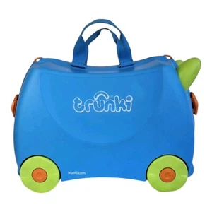 Trunki Ride on suitcase Blue VGC Kids Holiday Travel Hard Case With Wheels - Picture 1 of 10