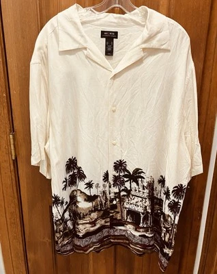 Axcess XL Men's Multicolor Button Up Shirt W/Tropical Landscape and Elephants. - Image 1 of 4