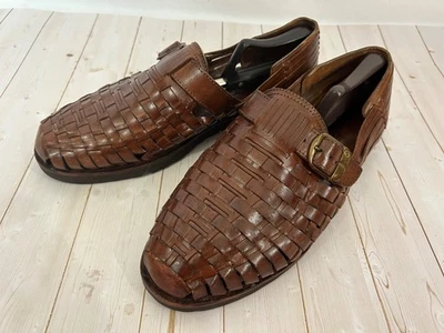 SUNSTEPS Men's Shoes Sz 13 Hand Woven Huarache Leather Fisherman Sandals Buckle - Image 1 of 4