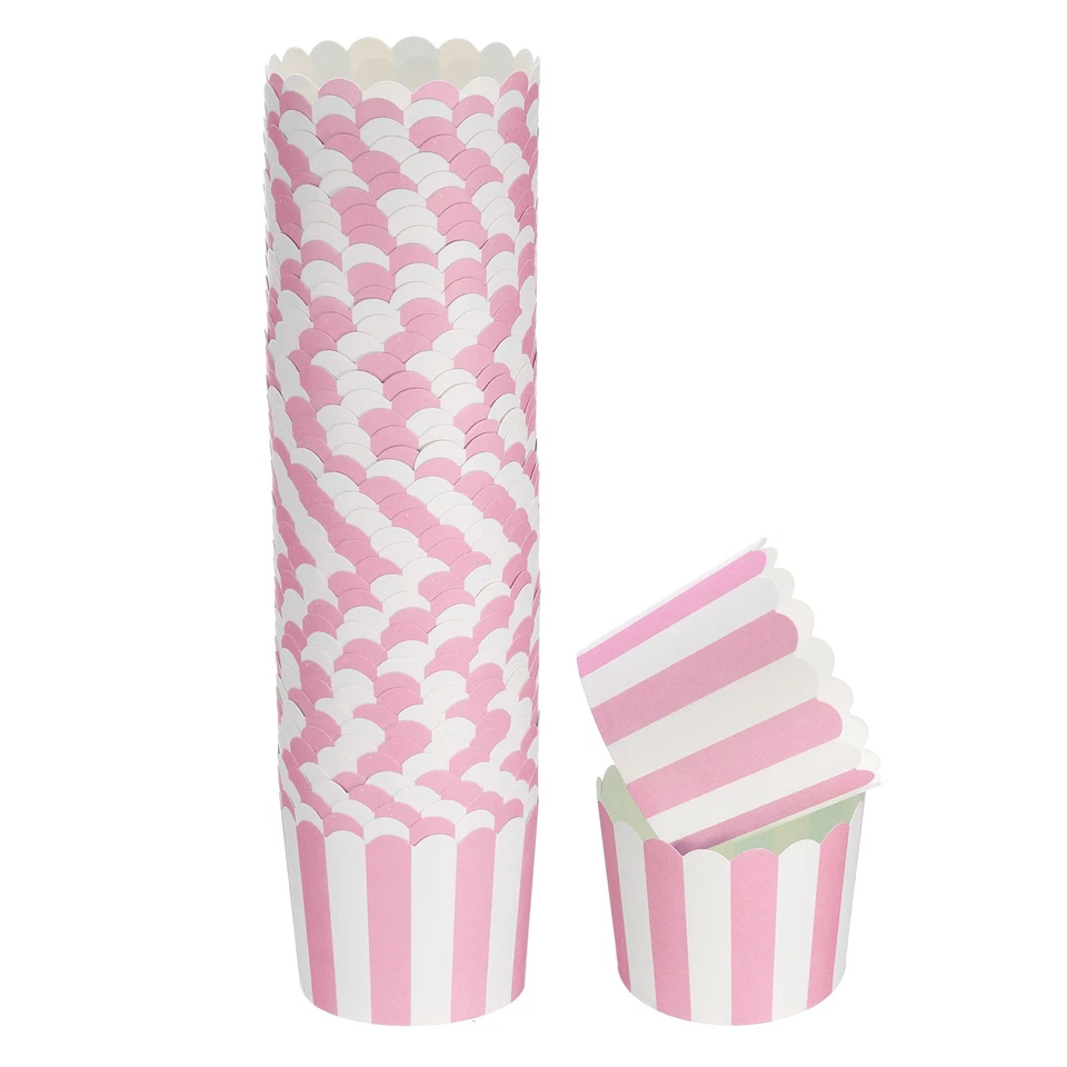 50Pcs Papierbackförmchen 6 oz Cupcake Muffins Liner Wrapper Streifen Rosa - Bild 1 von 4