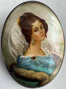 Original alte russische Brosche „Frauenporträt“, Fedoskino, 1995, signiert. - Bild 1 von 4