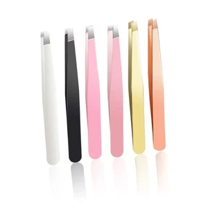 Eyebrow Tweezers Professional Black Hair Beauty Slanted Stainless Steel Tweezer - Picture 1 of 20