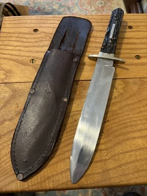 Antiguo cuchillo Bowie John Bull & Co. asas de ciervo 11 1/4” 1900-1920 Sheffield Foto 1 de 4
