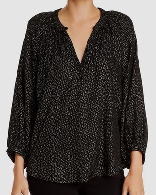 Velvet by Graham Spencer Women's Black Metallic Dot V-Neck Blouse Evening Top XS - Image 1 of 2