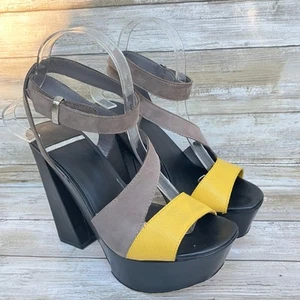 Marciano Shoes Sz 7.5 Yellow Black Platform Wedge Padded Chunky High Heel - Picture 1 of 15