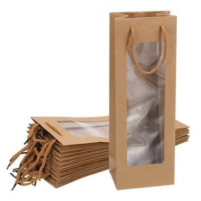 Wine Bags, 12pcs Wood 4.92"x3.35"x14.2" for Wedding Birthday Party Supplies Foto 1 de 4