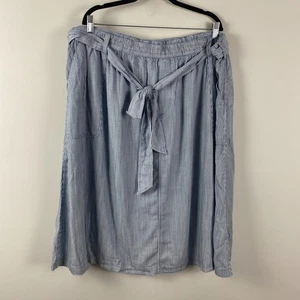 Lands End Midi Skirt Size 3X Blue White Stripe Belted Pockets Lyocell - Picture 1 of 11