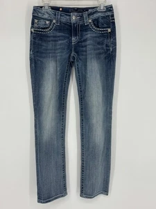 Miss Me Dark Wash Blue Embellished Denim Ankle Straight Jeans Women's Size 28 - Picture 1 of 18