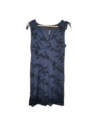 Y2K Navy Floral Mesh Overlay Dress Sleeveless Velvet Sparkle Party Size Large    - Image 1 of 4