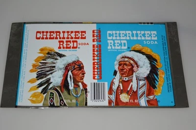 LATA DE REFRIGERANTE VINTAGE CHERIKEE RED BEVERAGE FOLHA PLANA DESENROLADA NATIVA AMERICANA RARA - Imagem 1 de 4