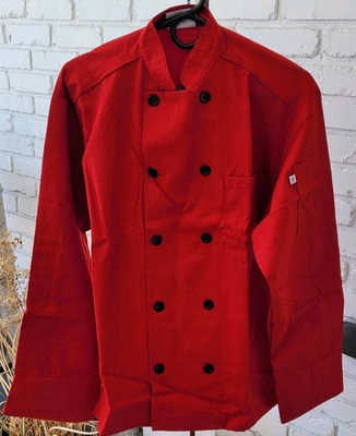 Chef Coat,New,XS, Red, Long Sleeve, Black Buttons, 2 Pockets, Chef Fashions - Image 1 of 4