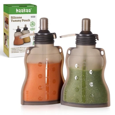 Haakaa Deliciosa Bolsa Reutilizable Bolsa de Alimentos para Bebés, Almacenamiento de Alimentos para Bebés Niños Exprimible... Foto 1 de 4