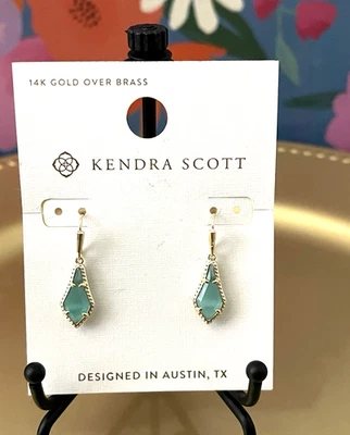Pendientes colgantes pequeños de vidrio Kendra Scott Jesse dorado verde azulado ojo de gato NUEVO con etiqueta Foto 1 de 4