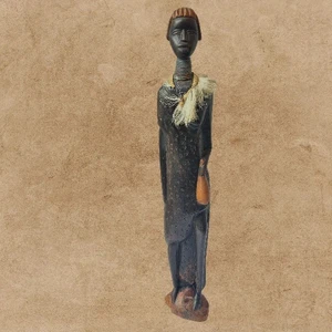 Vtg.~ HAND-CARVED WOODEN STATUE African Kenya Woman Ebony Wood Folk Art ~ 22.5" - Picture 1 of 6