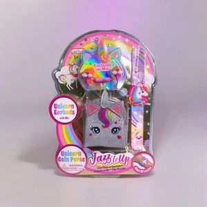 Unicorn Earbuds w/Coin Purse, Keychain, Mic, & Slap Bracelet Set New NIP Sparkle - Picture 1 of 9