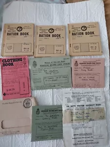 WW2 : Ration Books Clothing Book Kerosene Record Cards Electricity Bill RARE - Picture 1 of 24