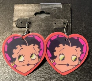 Vintage 1989 BETTY BOOP Dangle Earrings 1.5” Heart Shaped - Picture 1 of 1