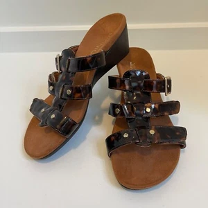 Vionic Radia braune Schildpatt-Pantoletten Keilabsatz Sandalen Damengröße 6 - Bild 1 von 8