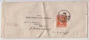 Stamp 1898 Victoria 1d brown Queen home made wrapper Robertson & Co bookseller - Bild 1 von 1