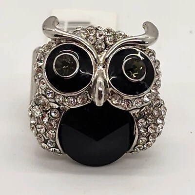 Anillo elástico ajustable tono plata búho pedrería transparente, verde y negro nuevo con etiquetas $25 Foto 1 de 4