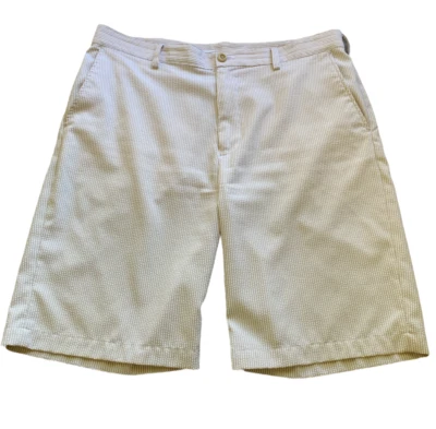 Pantalones Cortos IZOD Golf Para Hombres Talla 36 Clásicos Seersucker Rayas Frente Plano Tostado y Blanco 12N Foto 1 de 4