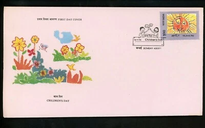 Historia Postal India FDC #1424 Arte del Día del Niño 1992 Foto 1 de 4