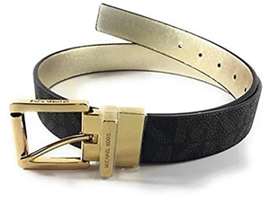 MICHAEL KORS 553751C Womens MK Signature Reversible Belt Brown Leather Gold Sz L - Picture 1 of 12