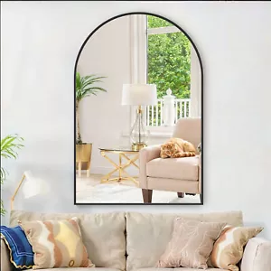 24x36 Inch Bathroom Mirror Wall Mounted Arched Mirror Black Metal Framed Black - Picture 1 of 21