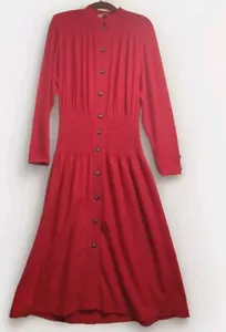 Vintage Valentino Studio Red Knit Button Front Maxi Dress Size 8 Shoulder Pads - Picture 1 of 8