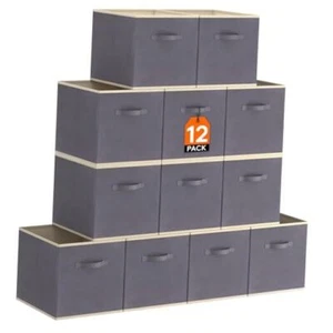  12 Packs Storage Cubes, 11 Inch Cube Storage Bins, Foldable Medium Gray - Picture 1 of 4
