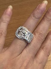 Silvertone Big Buckle Ring With Crystals New No Tags Size 5