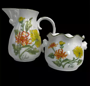 Seymour Mann Chrysanthemum Watercolor Eda Creamer Sugar Bowl Pitcher Vintage - Picture 1 of 12