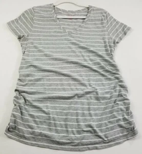 Isabel T Shirt Women's Maternity 2XL Gray White Striped Short Sleeve Stretch Tee - Picture 1 of 9