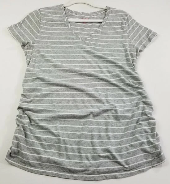 Isabel T Shirt Women's Maternity 2XL Gray White Striped Short Sleeve Stretch Tee - Image 1 of 4