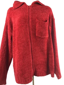 New York and Co Sweater Acryl L Large Collar Zip Red Long Sleeve Knit Top Womens - Picture 1 of 8