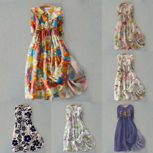 Damen Boho Sommerkleid Mit Blumenmuster Kurzärmelig Lässig Lockeres 〒 - Picture 1 of 23