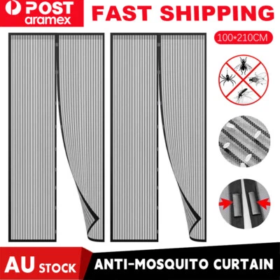 2 x SET Magnetic Door Mesh Black Fly Screen Magic Magna Mosquito Bug Curtain - image 1 of 4