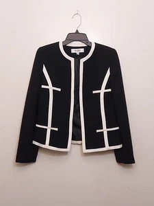 Jones Studio Black w/White Trim Designer Suit Jacket Women's Size 4 Fully Lined - Picture 1 of 7