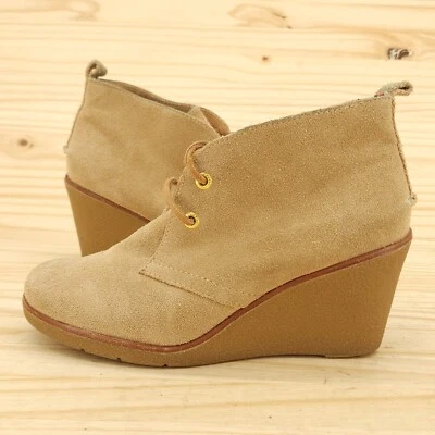 Sperry Women's Wedge Ankle Boots Sz 7 M Brown Suede Lace Up Boho Preppy Booties Foto 1 de 4