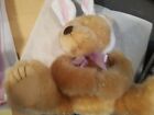  9" Bear with Bunny Ears Brown Plush Lovey Pink Bow  Tan with Iridescent Flecks