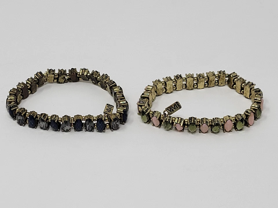 Juego de (2) Pulseras VIVI Love Firmadas Tono Dorado - Azul Negro Verde Rosa Talla 7" Foto 1 de 4
