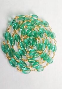 Emerald Natural Hydro Oval 6-8 mm Rosary Beaded Chain Gold Plated Wire 3"Feet
