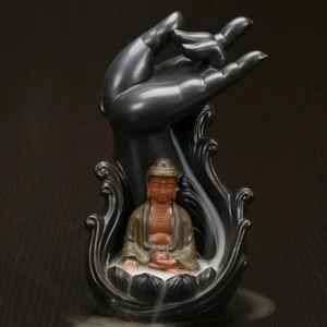 Rare Buddha with Hand Backflow Pottery Incense Holder. 7.5" Tall. - Picture 1 of 11